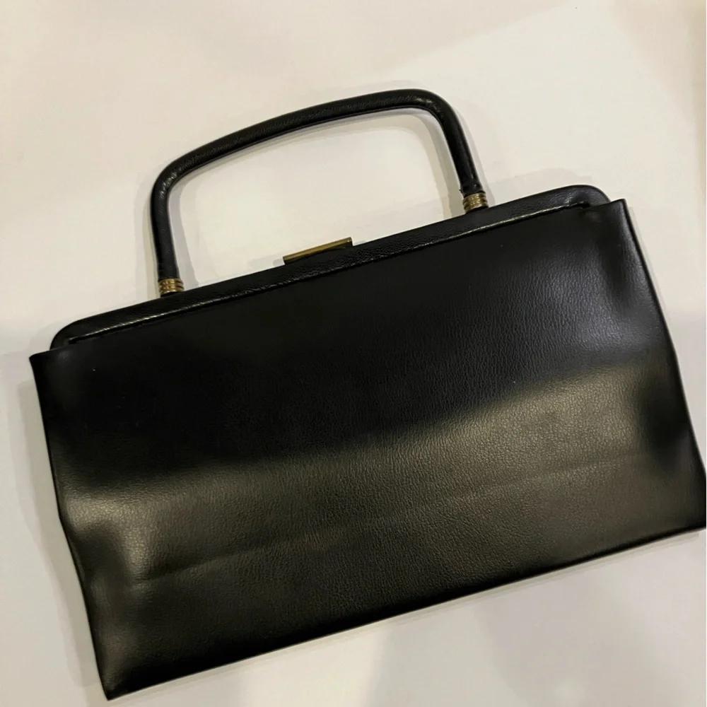 Vintage GARAY Black Evening Bag Unique Metal Handle - Picture 3 of 5
